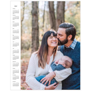 16x20 Poster Calendars: A poster calendar with a full photo of a couple and their baby next to a column with the year's calendar dates.