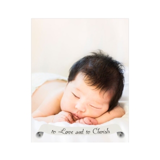 Posters: A vertical photo poster of a sleeping newborn with the text to Love and to Cherish.