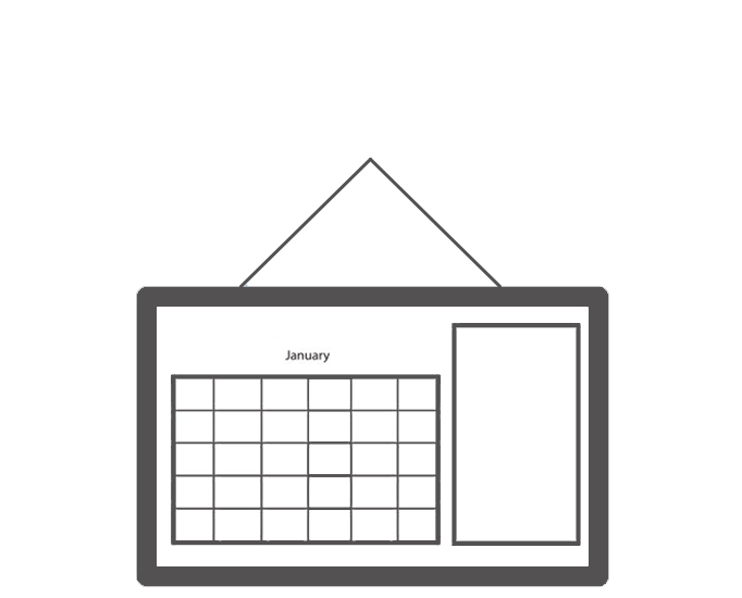17x11 Calendars: A template icon of a horizontal hanging wall calendar with a monthly grid and a blank photo area.