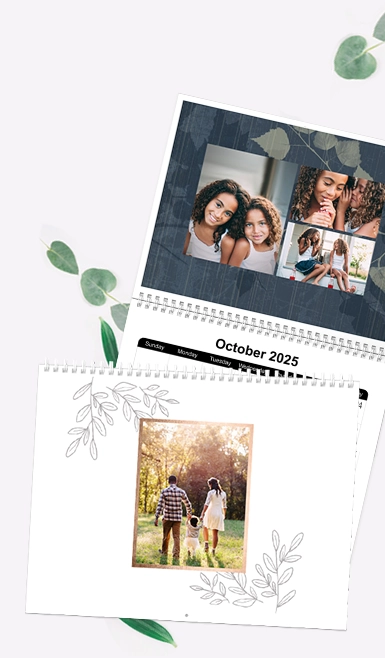 Shop Personalized Calendars: Two different custom wall calendar designs, one with a single photo and one with a photo collage.
