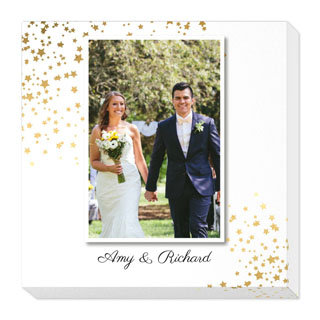 Wedding Canvas Prints: A vertical gallery-wrapped canvas print with a full-bleed photo of a smiling couple.
