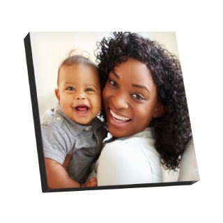 Baby mounted prints: A square mounted print with a full-bleed photo of a mother and her laughing baby.