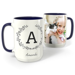 Blue Photo Mug, 15oz with Laurel Monogram design