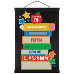 Hanging Canvas 12x16 with Welcome Book Stack design