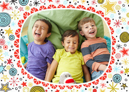 5x7 Greeting Card, Glossy, Blank Envelope with Bright Doodles Photo Border design