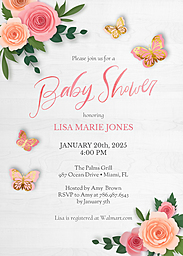 5x7 Greeting Card, Matte, Blank Envelope with Baby Girl Paper Flowers Invitation design