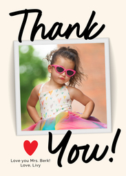 5x7 Greeting Card, Glossy, Blank Envelope with Thank You With Heart design