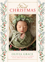 5x7 Greeting Card, Matte, Blank Envelope with First Christmas Holly design