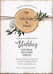 5x7 Greeting Card, Matte, Blank Envelope with Floral Wood Slice Invitation design