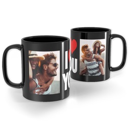 Black Ceramic Photo Mug, 11oz with I Heart You design