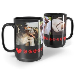 Black Ceramic Mug, 15oz with RedHeartsandPaws design