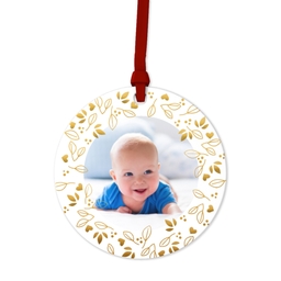 Ceramic Round Photo Ornament with Merry Metallic Floral design