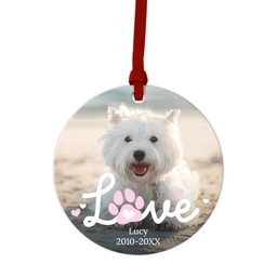 Ceramic Round Photo Ornament with Love Paw Pink design