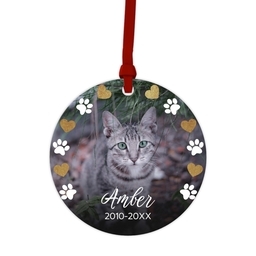 Ceramic Round Photo Ornament with Paws and Hearts design