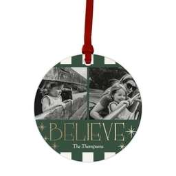 Ceramic Round Photo Ornament with Present Cheerfulness design
